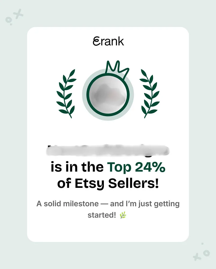 eRank showing shop ranking in top 24% of Etsy sellers